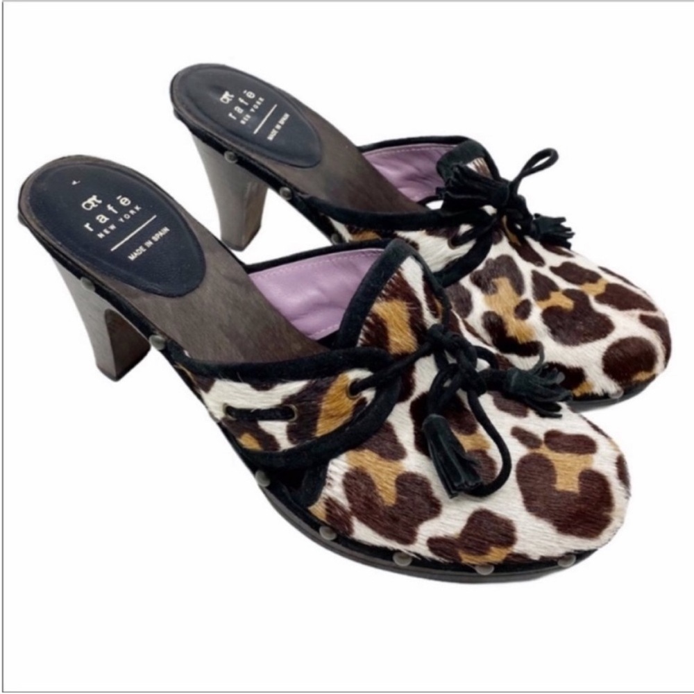 RAFE NEW YORK cowhide leopard clogs heels shoes EU 37 / 6.5 US - Picture 5 of 11